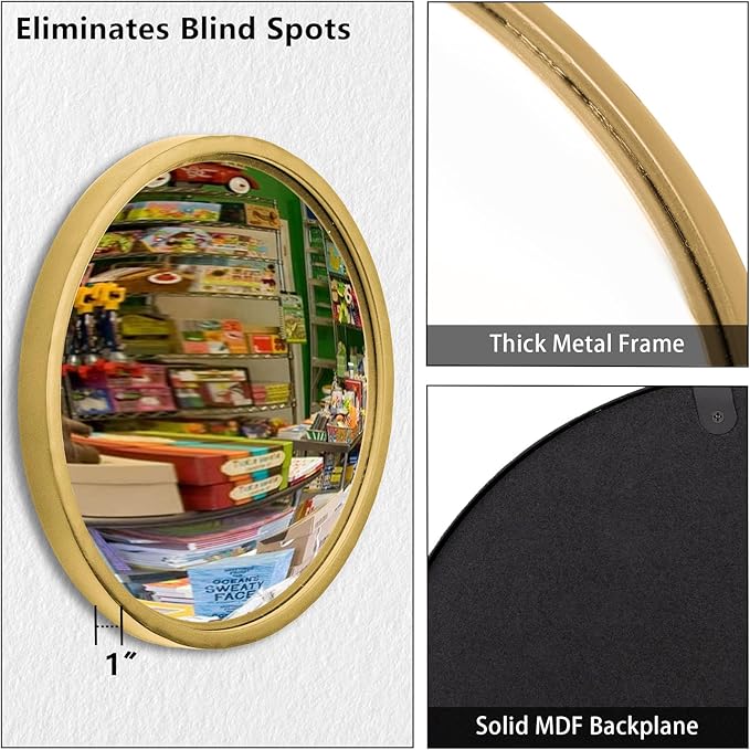 12" Gold Round Convex Mirror, Small Circle Wall Mirror with Thick Metal Framed, Round Decorative Wall Mirrors for Bathroom, Vanity