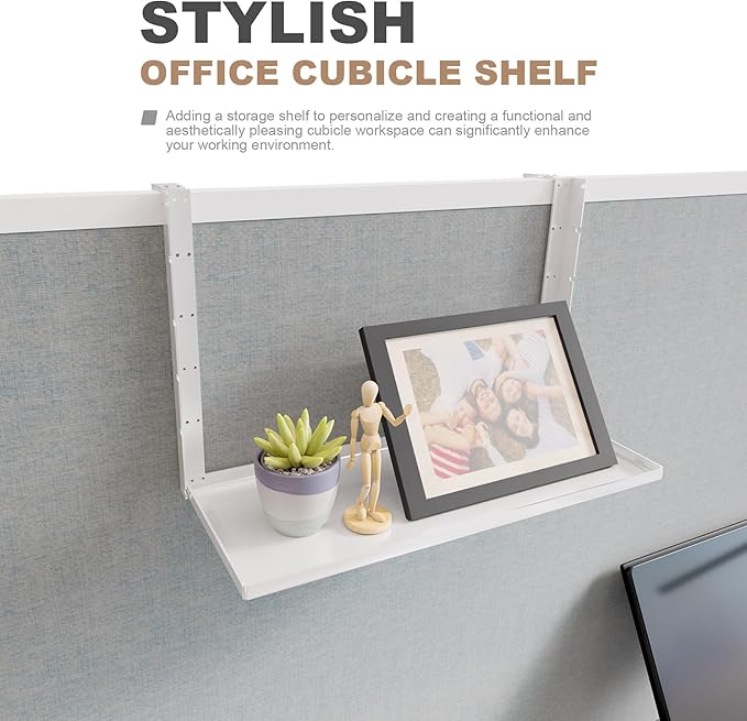 Office Cubicle Shelf - 13.8'' x 5.9'' Storage Organizer Floating Corner Rack Hanging Shelf Height Adjustable Home Office Essentials for Planter Statue Decor Photo Frame
