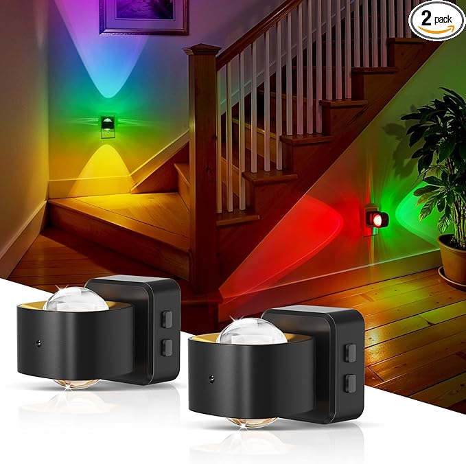 L LOHAS LED Night Light Projector, 2 Pack Color Changing Night Light Plug into Wall, Dusk to Dawn Sensor, Rotating Nightlight, RGB Ambient Lighting for Bathroom, Gaming Room, Decor, Gifts