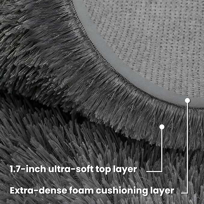 Dark Gray Round Fluffy Rug 5ft Plush Fuzzy Shaggy Carpet,Soft Rugs for Living Room for Nursery,Preppy Dorm,Classroom,Playroom,Teen,Baby Home Decor (Dark Gray 5"x5")