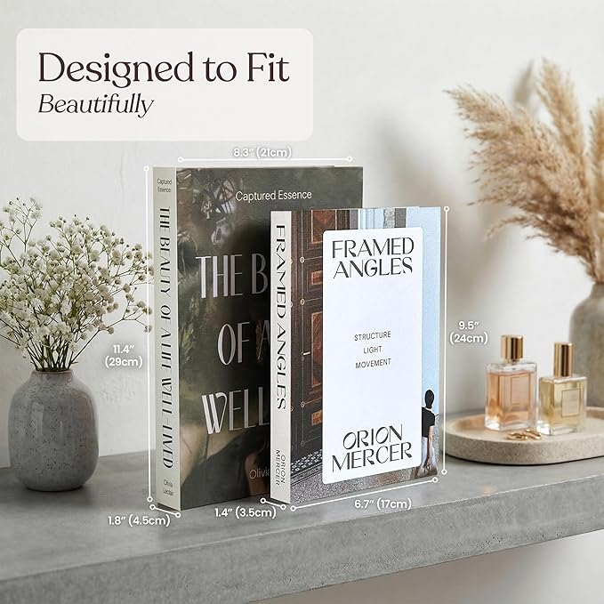 MESMOS Set of 2 Decorative Coffee Table Books, Interior Design Faux Storage Boxes for Bookshelf & Living Room Home Decor, Hardcover Fake Books for Decoration, Modern Photography & Lifestyle Series