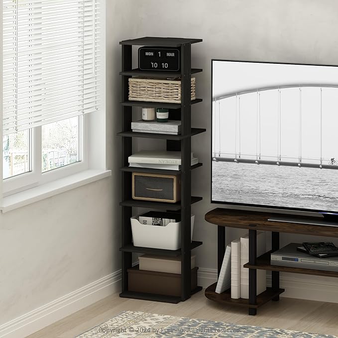 Furinno Turn-N-Tube Corner Shelf, 8-Tier Display Rack, Vertical Corner Storage Rack, Space Saving Organization and Storage, Entryway, Living Room, Closet, Espresso
