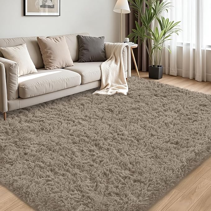 4x6 Area Rug for Living Room:Ultra Soft Fluffy Shag Grey Camel Rugs,Large Fuzzy Plush Indoor Non Slip Carpet Washable Rug for Bedroom Kids Nursery Office Dorm Modern Decor(Grey Camel 4'x6')