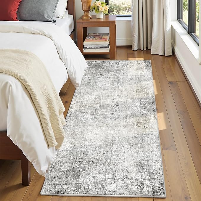 RELEANY Washable Area Rugs 2'x10' Non-Slip Modern Abstract Soft for Living Room Entryway Bedroom Nursery, Print Pattern, Gray White Grey