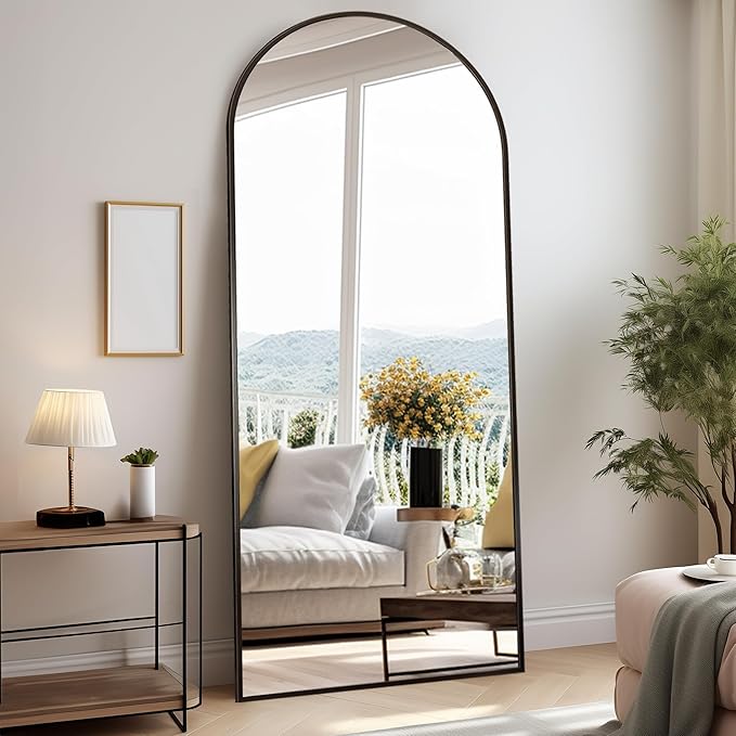 Rowjut Floor Full Length Mirror, Arched Mirrors Full Length 76"x34" Freestanding Large & with Aluminum Frame&Wall Mounted & Hanging or Leaning& Full Body Mirror for Bedroom, Black