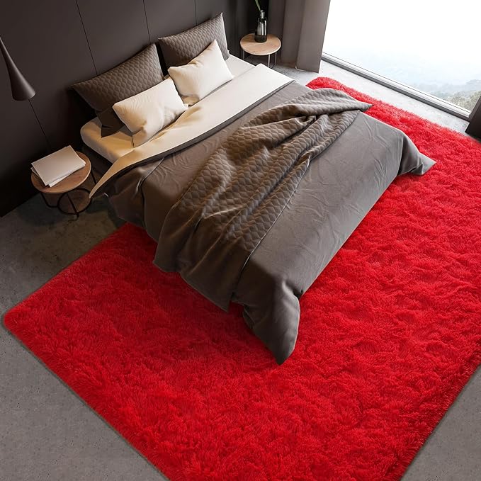 BENRON Soft Fluffy Rugs for Living Room 8 x 10 Red, Extra Large Area Rug for Bedroom Dining Table Office Kids Nursery Room, Machine Washable