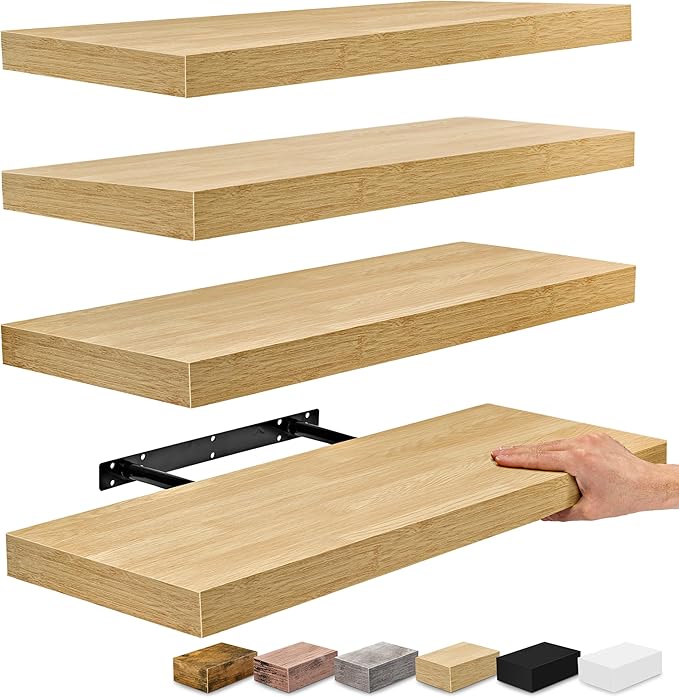 Sorbus Floating Shelves for Wall - 24" Bathroom Shelves, Wall Decor for Bedroom, Kitchen, Living Room, Home Decor & Book Storage - Mounted Floating Shelf with Invisible Brackets (Maple Wood, 4 Pack)