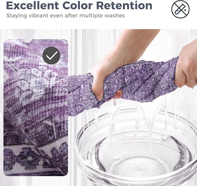 OPPODREAM Vintage Purple Round Rug 6ft, 6 ft Retro Washable Circle Rug Non Slip, Low-Pile Faux Wool Circular Carpet, Distressed Floor Mat for Living Room, Bedroom, Office, Dorm, Dinning Room