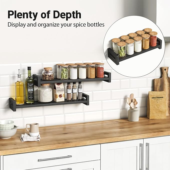 Vailando Floating Shelves for Wall, Set of 3 Solid Wood Wall Mounted Shelves, 23.6" Black Display Shelf for Bedroom, Living Room, Bathroom, and Kitchen Decor - Heavy-Duty & Natural Pine