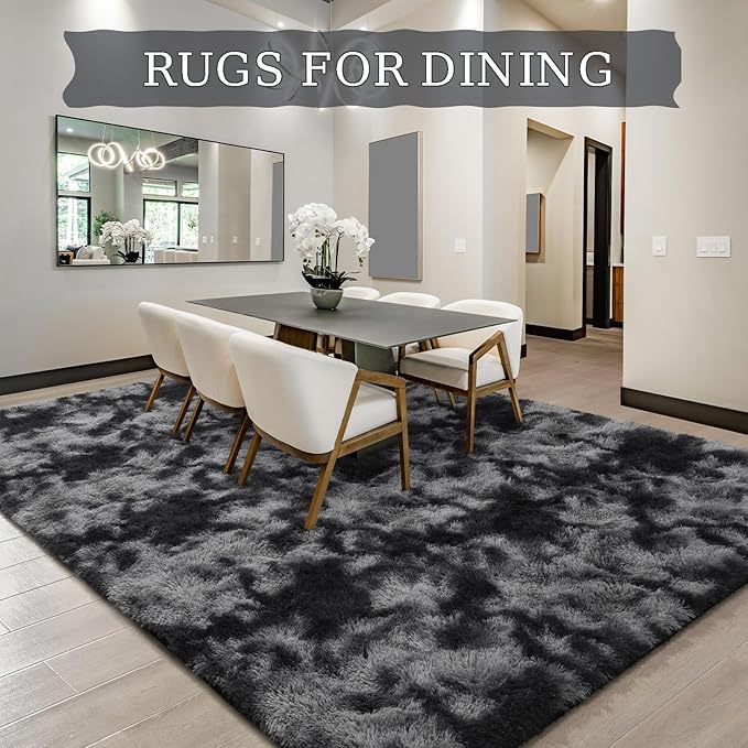 BENRON Fluffy Rugs for Living Room 5x8 Tie-dye Black, Washable Large Area Rugs for Bedroom Dining Table Office Kids Nursery Room, Washable Indoor Floor Carpets