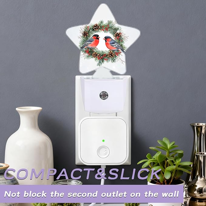 Watercolor Bullfinches Nightlights Plug in Wall,Decorative Star Lamp with Automatic Lighting for Living Space,Gentle Glow for Kids Room,Hallway,Bathroom
