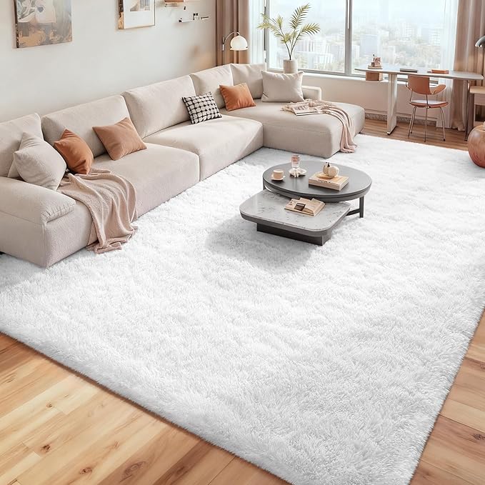 Soft Area Rugs for Bedroom Living Room Plush Fluffy Rug 9x11 Feet, Shag Furry Area Rug Carpet Non Shedding for Nursery Children Kids Girls Room Home Decorative, Ivory