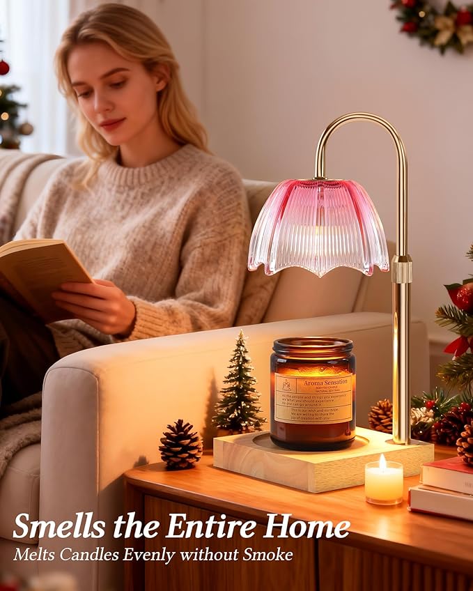 Candle Warmer Lamp with Timer Dimmable Adjustable Height, Cozy Home Decor House Warming Christmas Birthday Gifts for Women, Flower Candle Lamp Wax Melt Warmer for Scented Jar Candles, Gradient Pink