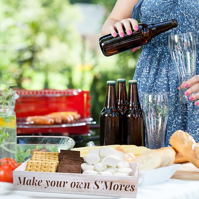 Yookeer S'mores Station Box Farmhouse S'mores Bar Holder Farmhouse Kitchen Smores Box Wood White Rustic Decor Roasting Smores Container Organizer for Chirstmas Camping Outdoor BBQ Housewarming