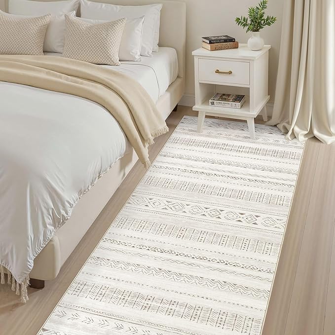 cotiled Washable 3x8 Runner Rugs: Washable Boho Rugs with Non Slip Backing Large Soft Indoor Stain Resistant Carpet for Living Room Bedroom Farmhouse Dining Room Lightweight Home Decor L Brown/Cream