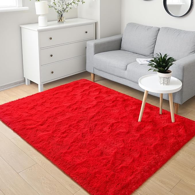 BENRON Soft Area Rugs for Living Room Bedroom Washable, Fluffy Rugs for Kids Children Girls Boys Room Decor, 3x5 Throw Rug for Nursery Kitchen Dining Table, Indoor Floor Carpets, Red