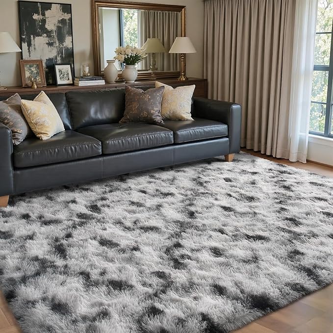 4x6 Ft Fuzzy Rugs for Living Room,Black and White Bedroom Area Rug Non-Slip,Carpet for Nursery Kids PlayRoom Indoor Modern Plush Carpets