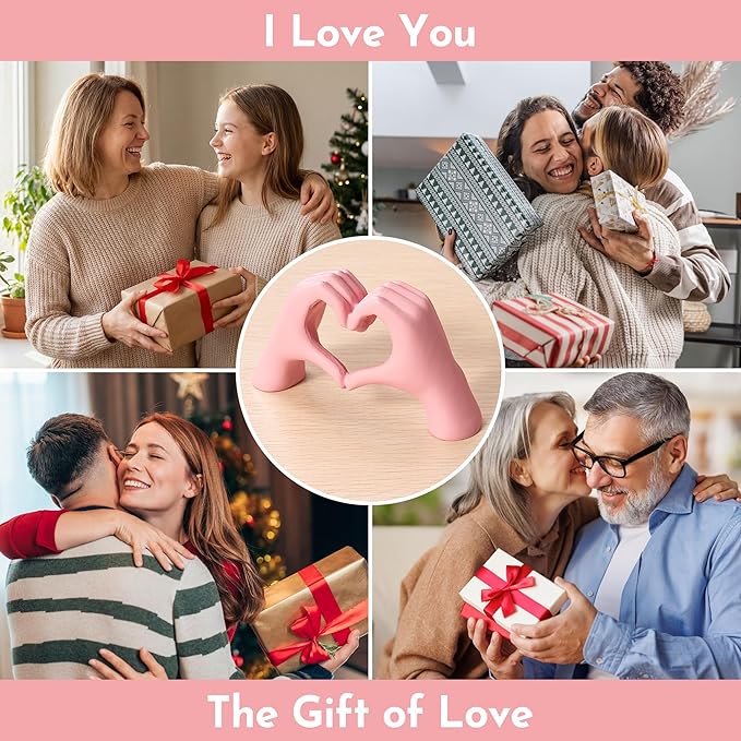 Gold Decor Living Room – Mini Small Heart Hands Sculpture – Shelf Decor Aesthetic – Cute Home Accent Table & Shelves – Love Statue - Gifts Girlfriend, Wife, Women, Teen Girls, Valentine (Pink, Mini)