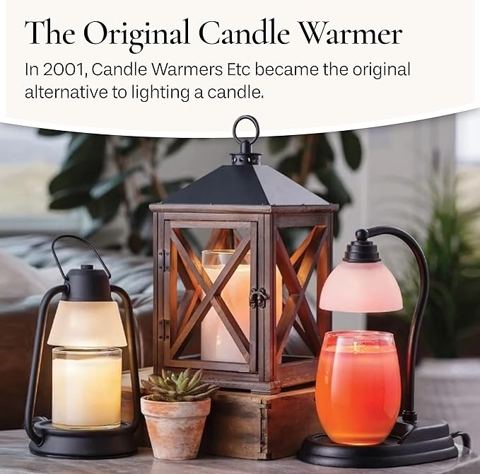 Candle Warmers Etc. Wooden Farmhouse Lantern for Top-Down Candle Melting (Weathered Espresso) – Flame-Free Fragrance in Minutes, Longer-Lasting Candles