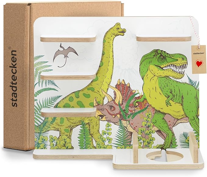 stadtecken Wooden Shelf for Music Box I Suitable for The Toniebox and Tonies I Perfect Storage in The Children's Room I for Setting up or Hanging (Dinomania, Medium)