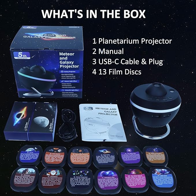 Galaxy Projector Pro for Bedroom, Planetarium Star Projector, Starry Sky Night Light with 13 Film Discs, Solar System Constellation Moon for Kids Bedroom Ceiling Home Living Room Decor Birthday Gifts
