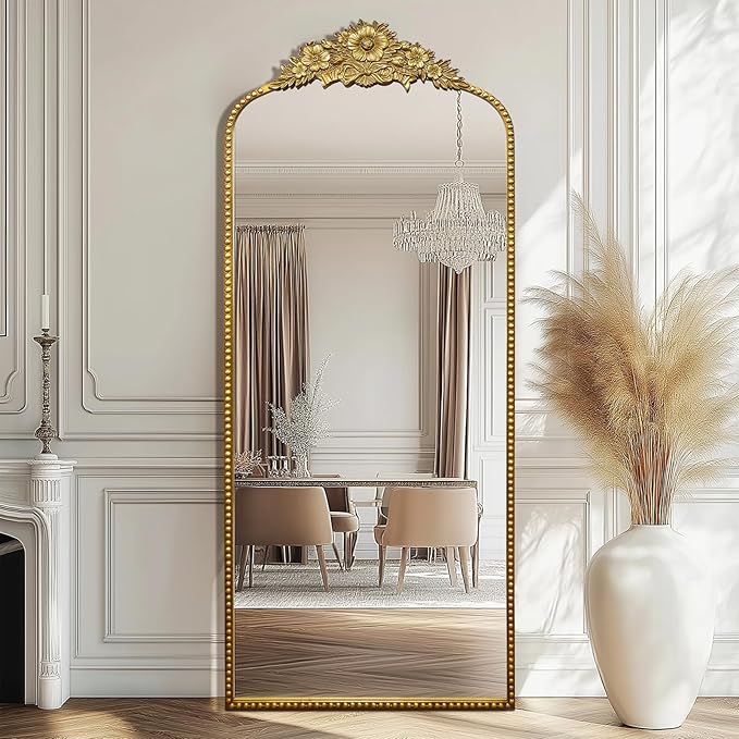 Full Length Mirror, 75x30 Baroque Style Vintage Mirror, Antique Metal Frame Wall Mirror, Traditional Art Home Decor for Living Room, Bedroom, Entryway,Retro Gold