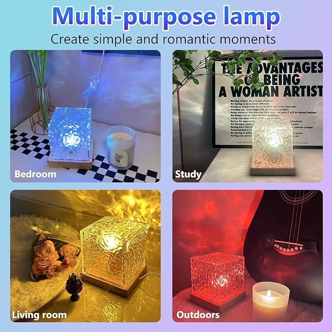 Ocean Wave Lights Projector Rechargeable, Touch Cube Color Changing Light with 16 Colors 4 Modes Dimmable Cordless Mood Lamp for Shower, Ambient Lighting for Bedroom and Bathroom