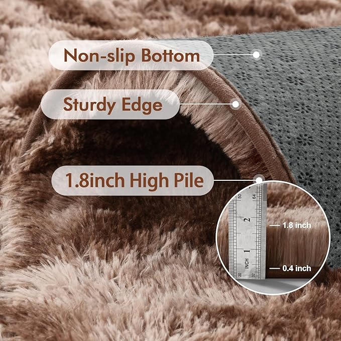 10x14 Ft Extra Large Shag Brown Area Rug for Living Room, Tie-Dyed Ultra Soft Fluffy Furry Rugs for Bedroom Indoor Floor, Aesthetic Carpet for Kids Home Decor (Coffee)