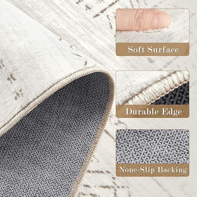 cotiled Washable 3x8 Runner Rugs: Washable Boho Rugs with Non Slip Backing Large Soft Indoor Stain Resistant Carpet for Living Room Bedroom Farmhouse Dining Room Lightweight Home Decor L Brown/Cream