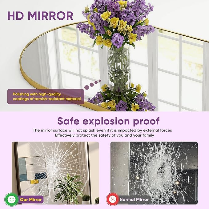 Full Length Mirror, 76"x44" Arched Floor Mirror Freestanding, Floor Standing Full Body Mirror with Stand for Bedroom, Hanging Mounted for Living Room Cloakroom, Gold