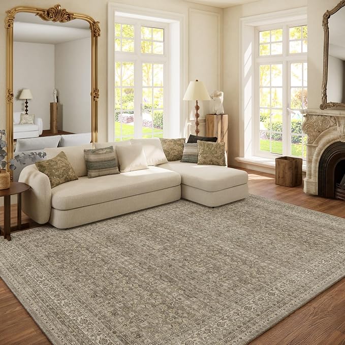 Washable Area Rugs for Living Room: 6x9 Bedroom Area Rug Boho Vintage Rugs Stain Resistant Non Slip Low Pile Soft Lightweight Carpet for Kitchen Dining Room Farmhouse Nursery Kids Room