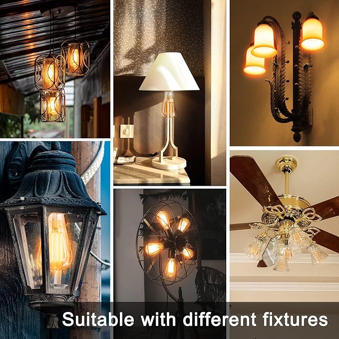 TJOY 12 Pack Vintage LED Edison Amber Light Bulbs, 60W Equivalent, Dimmable, 8W, 800 Lumens, 2200K Soft White, ST58, E26 Base LED Filament Bulbs, CRI80+, Antique Glass Style for Home, Bedroom