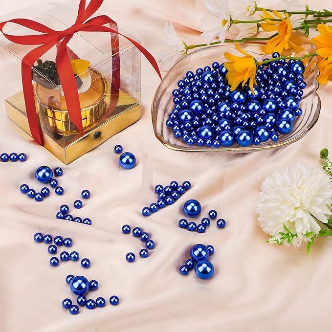 Suream 8mm/0.31in Pearl Beads for Vase Fillers, 1300PCS Round Pearls for DIY Jewelry Necklaces, Table Scatter, Wedding, Birthday Party, Home Decoration, Event Supplies, No Hole, Blue