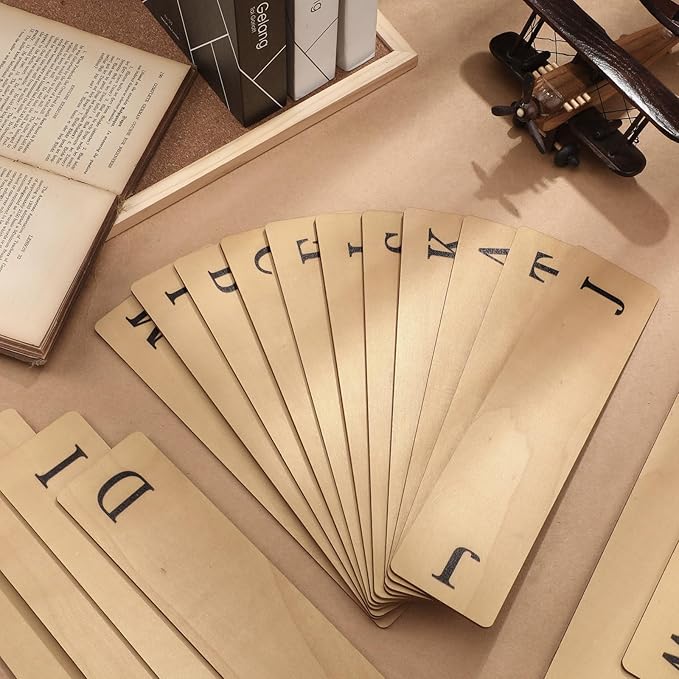 26 Pcs Library Alphabet Book Dividers Wooden Vinyl Record Dividers Organizer Separators 26 Alphabetical A-z Dividers Bookshelf Markers for Shelves Cds, Albums, Books(Wood Color)