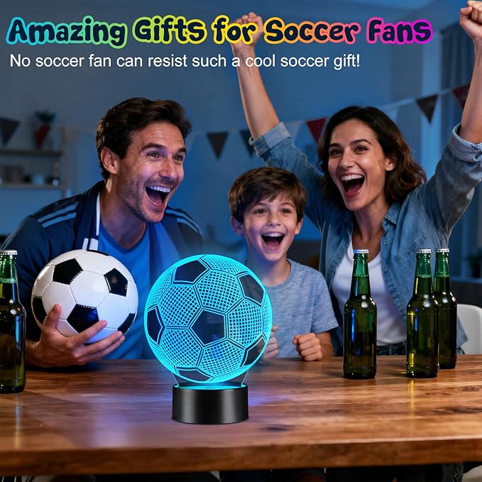 Linkax Soccer Gifts for Teens Boys Girls, Soccer Ball 3D Illusion Lamp Night Light Room Decor, 16 Colors Change 6 7 8 9 10 11 12 Year Old Boy Sports Fan Birthday Gifts