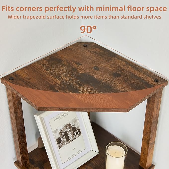 YUFAM 5-Tier Corner Shelf with Sturdy 5-Leg Base, 52in Tall Narrow Bookcase for Small Spaces, Wooden Plant Display Shelf, Thin Bookshelf for Living Room, Bedroom, Office, Brown