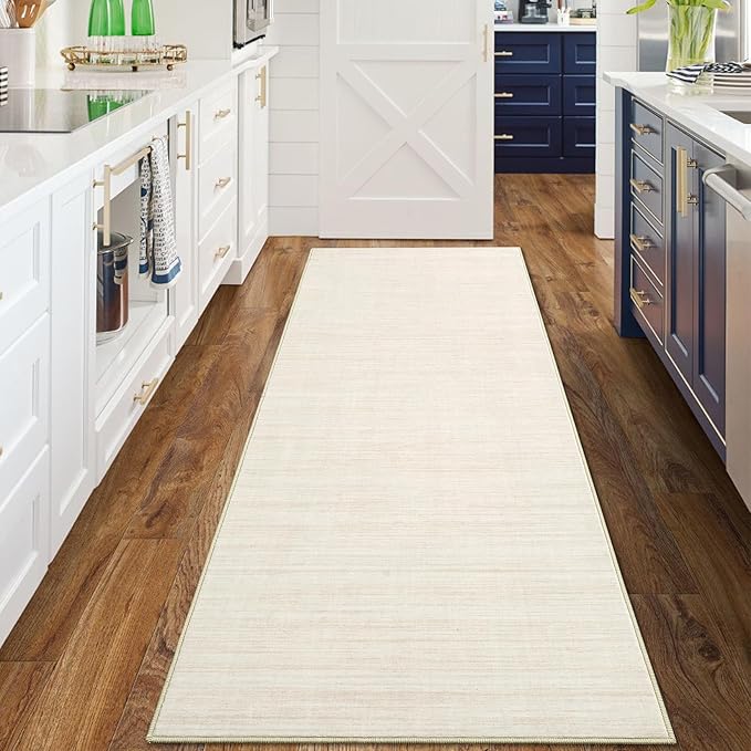 Washable Runner Rug 2x6 Modern Solid Color Kitchen Runner Mat Minimalist Plain Long Runner Rug for Entryway Bedroom Bedside Non Slip Low Pile Boho Accent Solid Runner Rugs for Nursery, Ivory