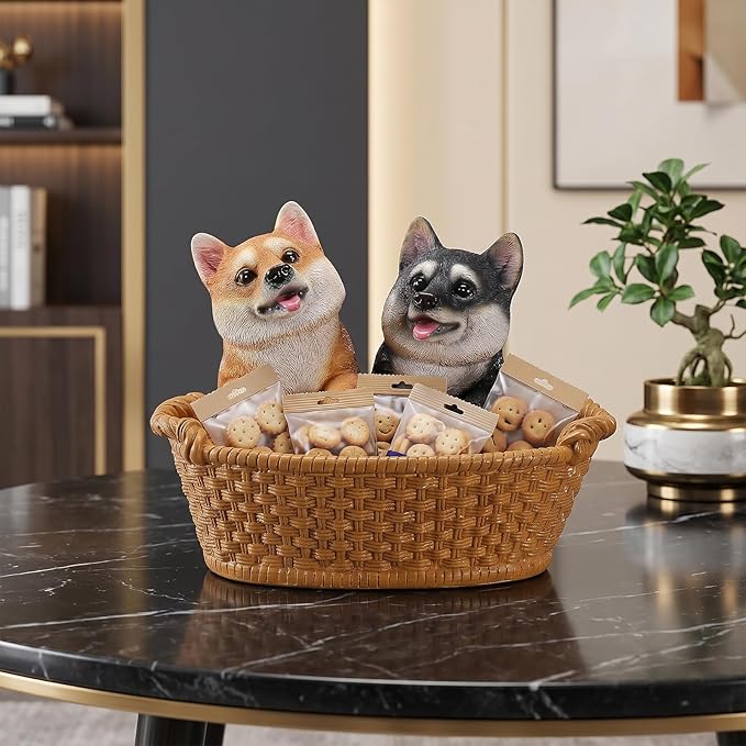 Dog Resin Storage Basket, Desktop Organizer for Remote & Keys, Cute Home Decor Tray, Ideal present for Pet Lovers.(Shiba Inu Dual Color)