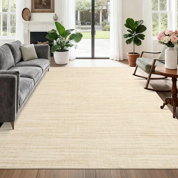 Area Rug 4x6 Washable Bedroom Rugs Non Slip Modern Solid Color Large Living Room Throw Carpet Low Pile Minimalist Kitchen Rug Plain Accent Rug Mat Classic Boho Area Rugs for Nursery Entryway, Beige