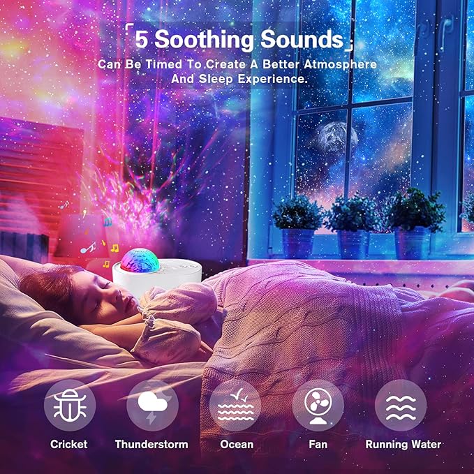 Galaxy Projector for Bedroom,10 Colors Star Projector with Bluetooth Speaker,Remote & Timer,5 White Noise Led Lights for Bedroom,Kids Night Light for Room Decor,Birthday Christmas Housewarming Gifts