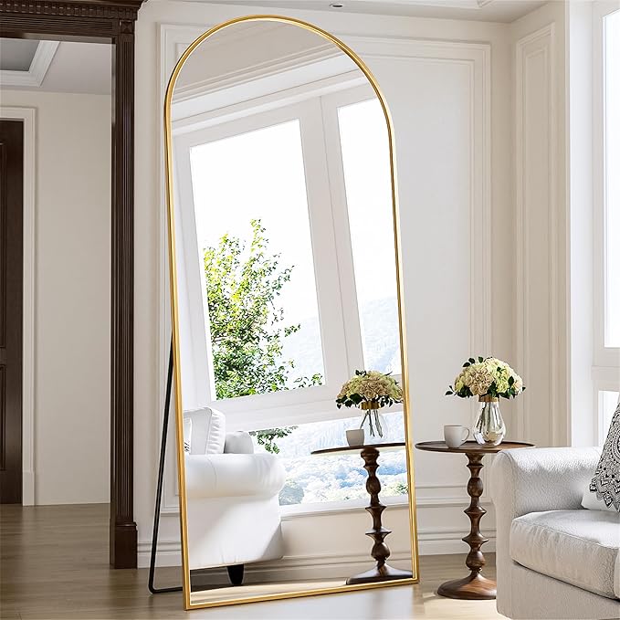 Antok Arched Full Length Mirror, 71"x28" Gold Metal Frame Floor Mirror for Bedroom Living Room, Freestanding/Wall Mount/Leaning