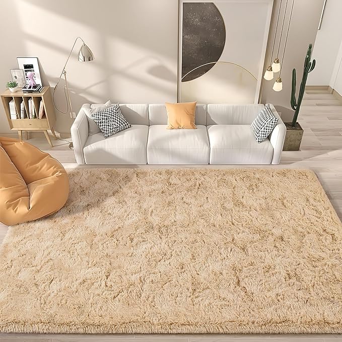 BENRON Fluffy Beige Rugs for Living Room Bedroom 4x6, Soft Plush Fuzzy Shaggy Rugs for Kids Girls Boys Room Decor, Washable Indoor Floor Carpets