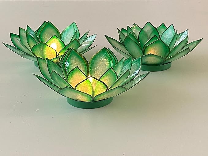Om Gallery Capiz Shell Lotus Flower Decor Tealight Candle Holder for Serene Ambiance - Handmade Decorative Candle Holders for Meditation, Yoga, and Relaxation, Rain Forest