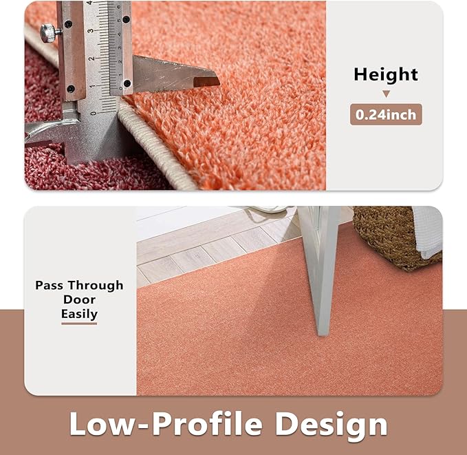 FinRèc 5x7 Washable Area Rugs for Bedroom Living Room, Low Pile Thin Rug Solid Color, Non-Slip Carpet Indoor for Home Decor (Orange/White)