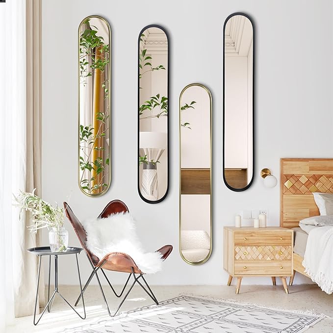 OUSHUAI Black Full Length Oval Mirror, 1-Pack Narrow Capsule Long Mirrors with Metal Frame for Entryway,Hallway,Living Room