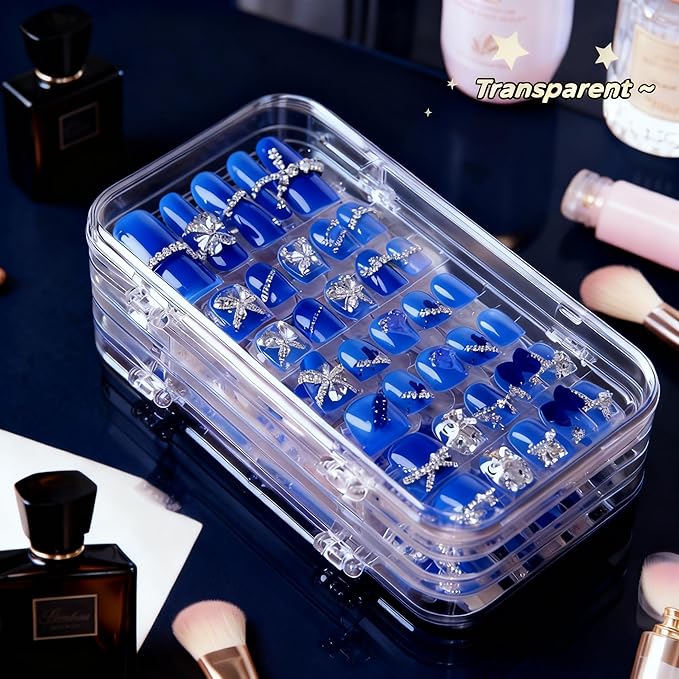 Transparent Tri-Fold Storage Box, Acrylic Jewelry and Nail Organizer with Multiple Compartments, Portable Design