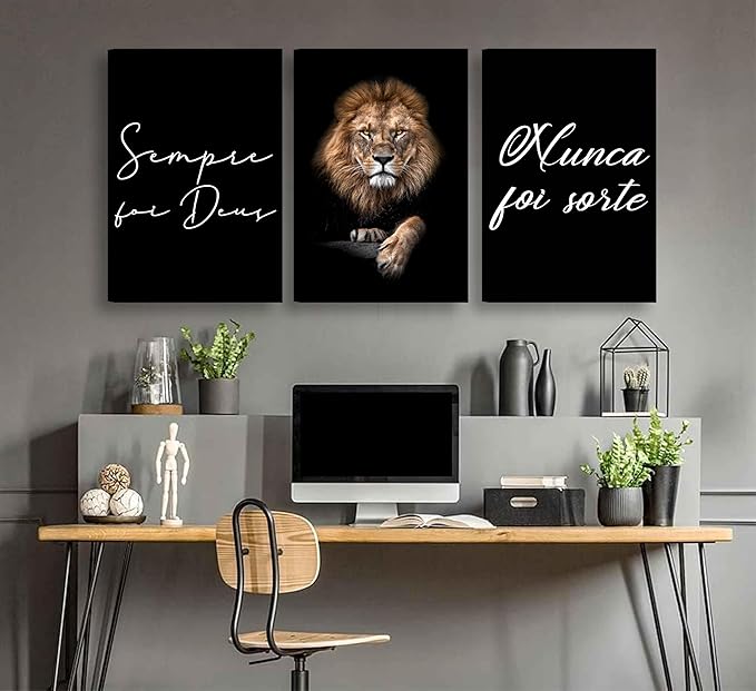 3Pcs Framed Lion Inspirational Quotes Wall Art Modern Motivational Black And White Lion Poster Print Entrepreneur Hustle Hard Work Quotes Pictures Wall Decor for Office Bedroom Living room