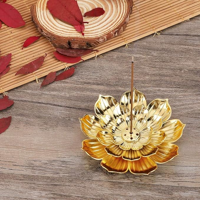 Accmor Zinc Alloy Incense Holder, Lotus Stick Incense Burner, Incense Holder for Stick/Coil/Cone Incense with Ash Catcher, Gold, 2 Pack
