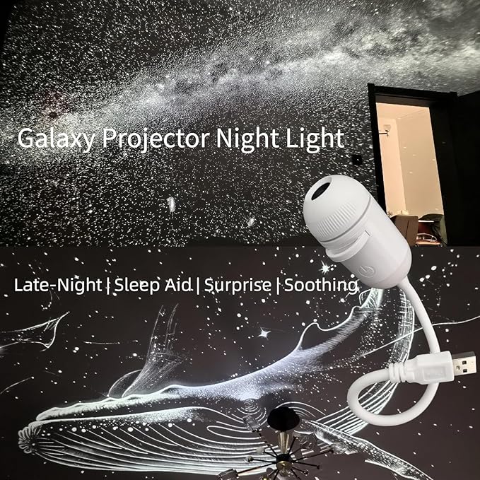 Galaxy Projector Night Light, 2-in-1 Starry Sky Projector with Adjustable Brightness, 360° Rotating USB Mini Night Light for Kids Bedroom Room Decor (5 Films)
