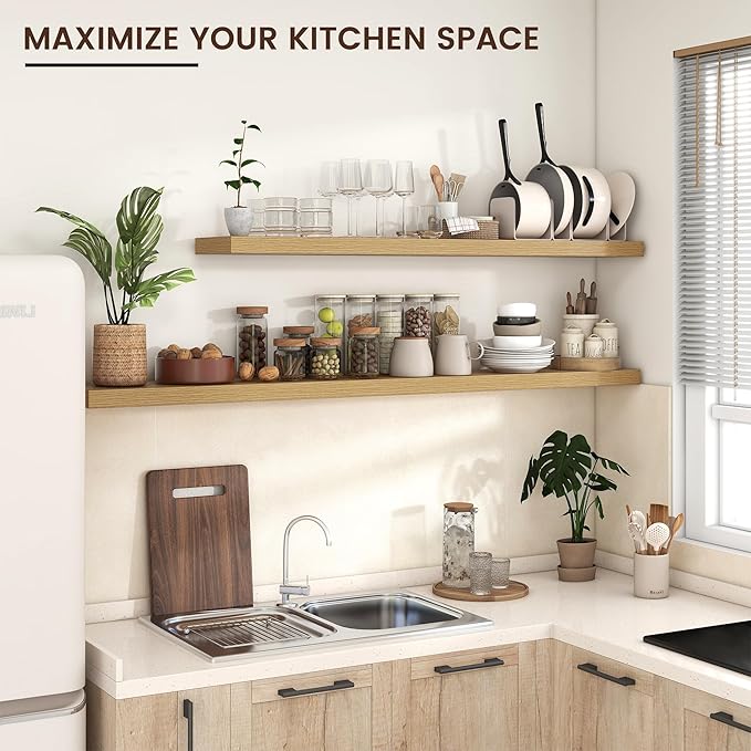 Venusmiles Floating Shelves for Wall, Engineered Wood Wall Shelves with Invisible Brackets for Living Room Bedroom Bathroom Office Kitchen Decor and Storage (Oak, 72" W x 9" D x 1.5" H) Set of 1